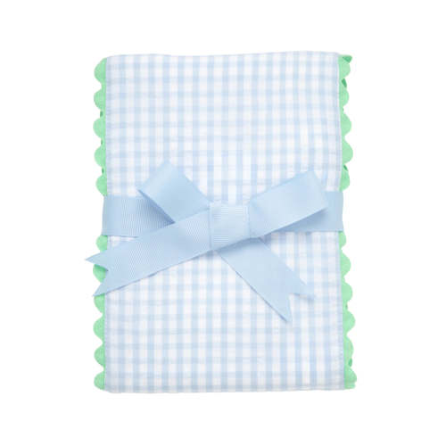 Big Check Fancy Fabric Burp Cloth- Blue with Green Trim