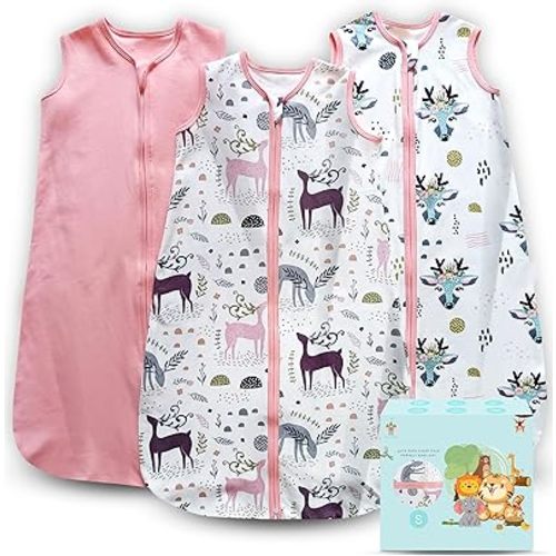 Cute Castle Baby Sleep Sack 0-6 Months - Lightweight 100% Cotton 2-Way Zipper TOG 0.5 Infant Wearable Blanket, Newborn Essentials Toddler Sleep Clothes (3 Pack Pink)