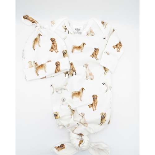 Golden Retrievers - Newborn Gown + Hat
