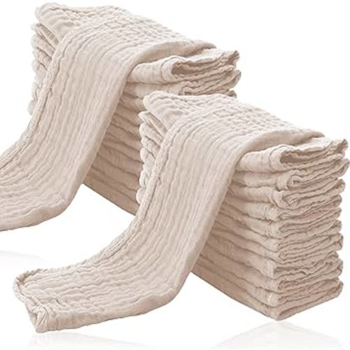 24 Pack Muslin Burp Cloths for Baby - Ultra-Soft 100% Cotton Baby Washcloths - Large 20'' by 10'' Super Absorbent Milk Spit Up Rags - Burpy Cloths for Unisex, Boy, Girl - Brown