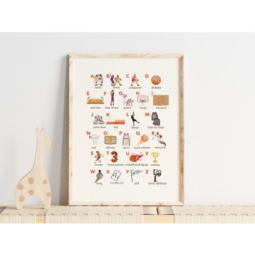 Basketball Alphabet Nursery Print, Watercolor Basketball Print, Basketball Wall Art, Basketball Gift, ABCs print, Boys Room, Nursery Art