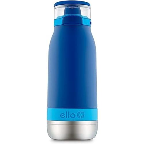 Ello Emma 14oz Vacuum Insulated Stainless Steel Kids Water Bottle with Straw and Built-in Carrying Handle and Leak-Proof Locking Lid for School Backpack, Lunchbox and Outdoor Sports
