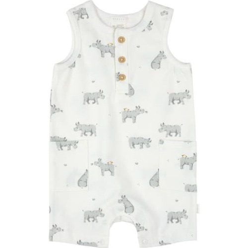 Rhino Print Cotton Henley Romper, 6M
