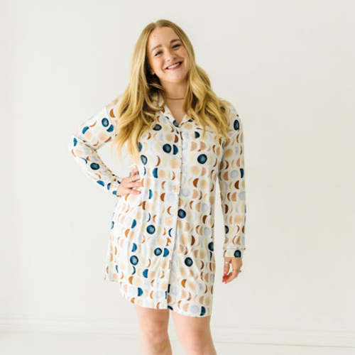 Small Luna Neutral Women's Long Sleeve Sleep Shirt