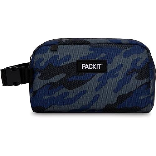 PackIt Freezable Snack Box, Sporty Camo Charcoal Navy, Built with EcoFreeze Technology, Collapsible, Reusable, Zip Closure with Buckle Handle, Great for All Ages and Fresh Snacks on the go