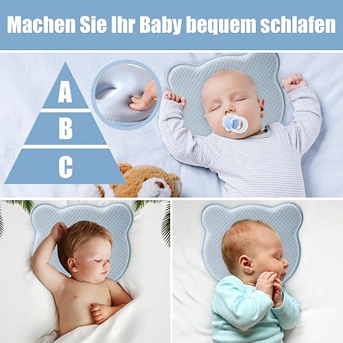 Memory Foam Baby Travel Pillow,Portable Cute Cartoon Bear Soft and Cozy Pillow, Breathable Bedding Set for Infants for Small Boys and Girls Prevent Flat Head