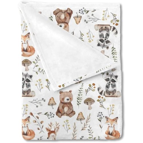 Unisex Woodland Animals Nursery Baby Throw Gift Blanket for Boys Girls, Watercolor Forest Bear Hedgehog Raccoon Mushroom Leaves Pattern Swaddle Receiving Bed Blanket for Newborn Toddlers Kids-50x60