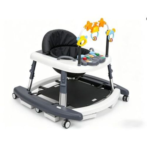 Kmaier 5-in-1 Music and Lights Baby Walker Foldable with 5 Adjustable Heights,Dark Grey