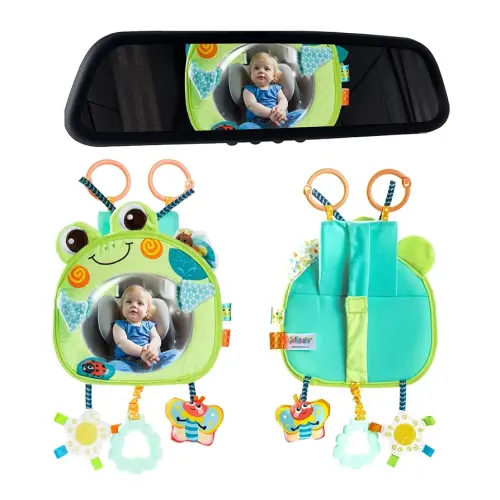 Jollybaby Car Seat Crib Stroller Play Gym Hanging Toy for Baby 0-3-6-12 Months, Tummy Time Mirror Toys Gifts for Newborn Infants, Carseat Travel Toy for Road Trip - Frog