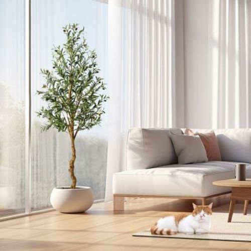Whizmax Artificial Olive Tree 6ft Tall Faux Silk Olive Trees For Home Office Decor Fake Potted Tree With Natural Wood Trunk And Lifelike Fruits