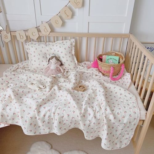BuLuTu Baby Crib/Cradle Blanket Nursery Throw Blanket Cotton Muslin Kids Blanket with Cute Tulip Flowers Thin Summer Quilt for Boys,Girls,Toddler Breathable,Lightweight Machine Washable 47"x51"