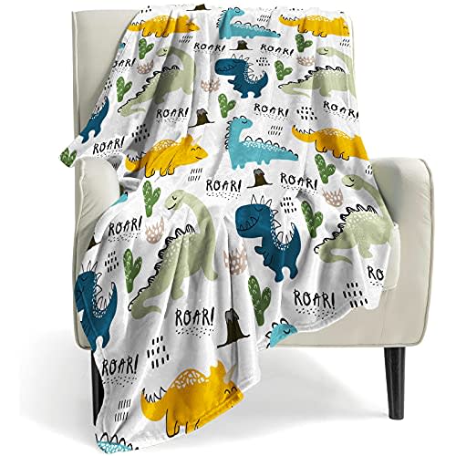 Kids Throw Blanket Super Cute Soft Flannel Blankets for Bed Sofa Living Room Cute Kid Blanket for Boy Girls Kids Baby Children Multicolor Gifts 60 x 50 Inches (Dinosaur1, 60"x50")