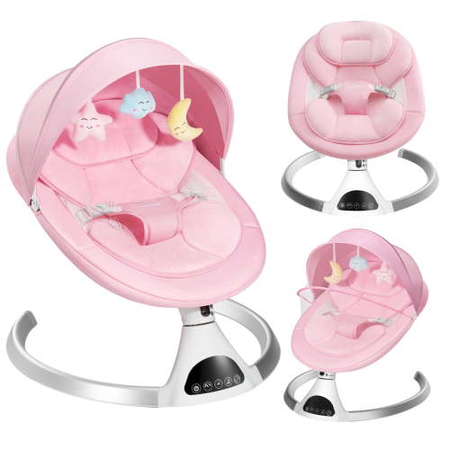 HARPPA Electric Baby Swing for Infants, Portable Baby Bouncer with Bluetooth Remote Control, Pink