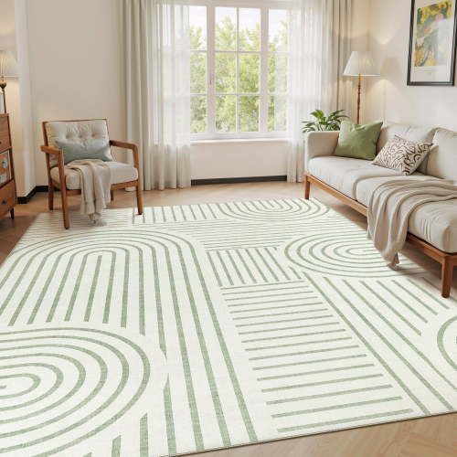 MICGEEK 6'x9' Washable Area Rugs for Living Room, Washable Non-slip Soft Indoor Modern Vintage Rug for Bedroom Dining Room Office Home Decor Carpet,Sage Green