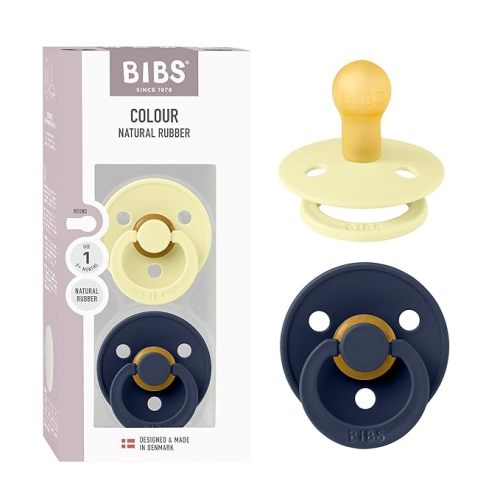 BIBS Colour Pacifier, 0-6 Months, 2-Pack, Round Nipple, Luna/Deep Space