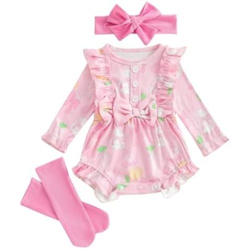 My First Easter Baby Girl Outfit Bunny Newborn Romper Shorts Skirt Socks Set Infant Toddler Cute Summer Clothes