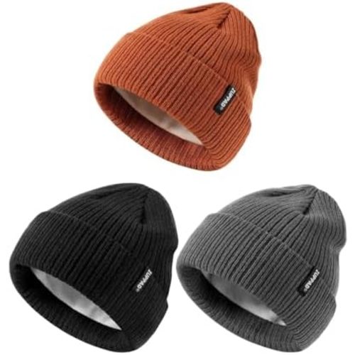 Baby Beanie Hat 3 Packs Toddler Girls Boys, Baby Hats Winter Warm Knitted Thermal with Fleece Lining, Kids Winter Hat