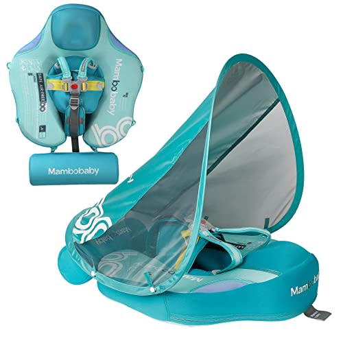 Luckclubtojoy Add Tail Mambobaby Float with Canopy, Baby Floats for Pool Non-Inflatable Waist Float Swim Training Toy with UPF 50+ UV Sun Canopy (Contrast-Green)