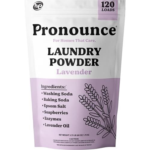 Pronounce Laundry Detergent Powder Alternative | Earth-Derived Ingredients, Eco-Friendly, Safer for Sensitive Skin, Eczema, and Babies. Stain + Smell Fighting. HE Safe (Lavender, 120 Loads).