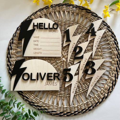 Lightning Bolt Baby Milestone Markers, Photo Prop, Baby shower Gift, New Mom Gift ,  First Year Photos, Wood Milestone ,Baby Announcement