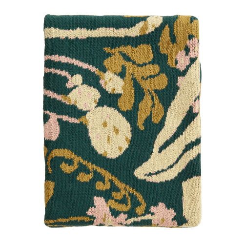 poppies and lotus forest green — Hillery SproattKnit Blankets-HILLERY SPROATT
