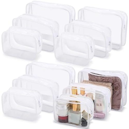 Tbestmax 12 Pcs Clear Cosmetic Bags Makeup Bags Portable Waterproof Travel Toiletry Bags Organizer White(4L+4M+4S)