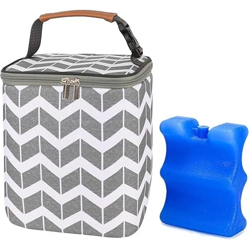 BreastMilk Cooler Bag with Ice Pack Fits 4 Baby Bottles Up to 9 Ounce, Large Baby Bottle Bag Fits for Nursing Mom Daycare