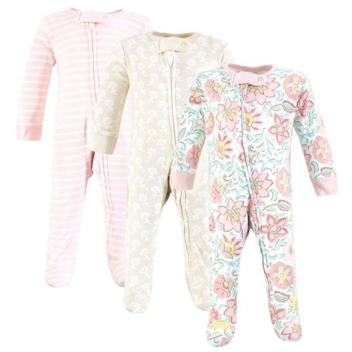 Touched by Nature Baby Girls Organic Cotton Sleep and Play, Traditional Floral, 0-3 Months
