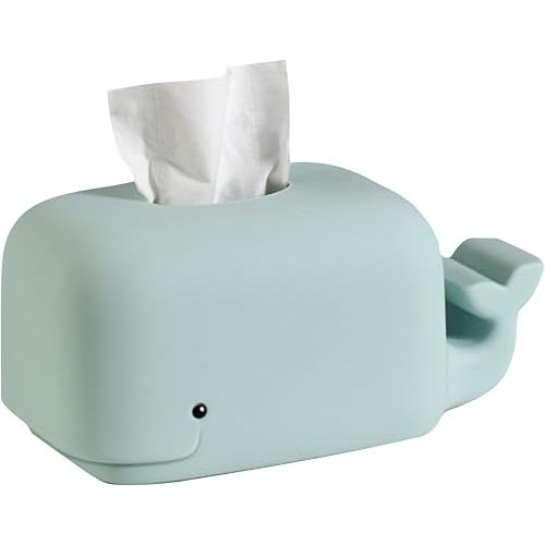 Silicone Whale Tissue Box Cover, Facial Tissue Box Cover Holder with Detachable Bottom, Light Blue Silicone Holder for Home, Office, Apartment