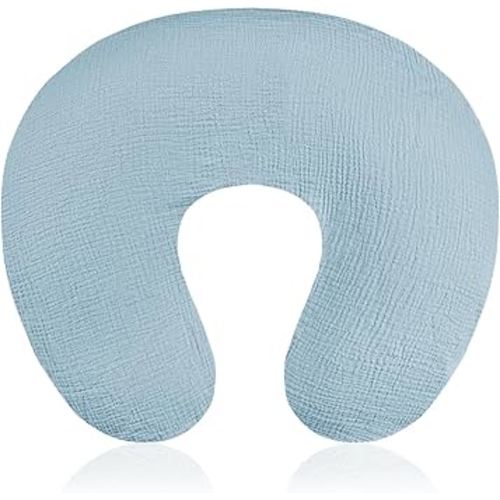 Baby Nursing Pillow Cover, Removeable Breastfeeding Pillow Slipcover, Muslin Nursing Case for Newborn Boys Girls, Soft Fabric Fits Snug On Infant, Washable & Breathable, Blue (Cover Only)