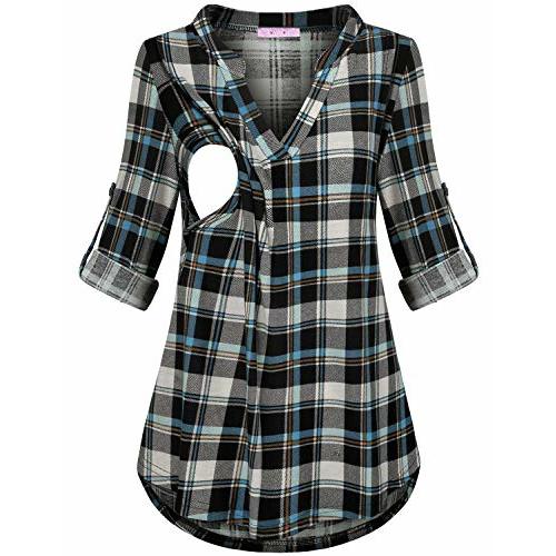 Joymom Maternity Rolled Long Sleeve Nursing Tops Tunic Blouses Breastfeeding