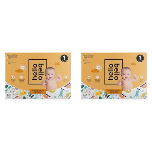 Hello Bello Diapers, Size 1 (8-12 lbs) - 108 Count of Premium Disposable Baby Diapers in Woodland Animals & Koala Kids Designs - Hypoallergenic with Soft, Cloth-Like Feel (Pack of 2)