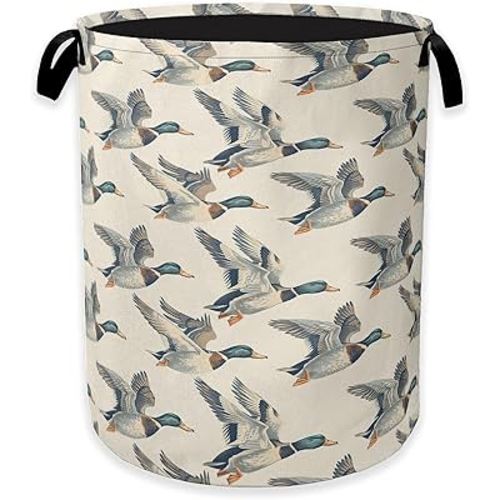 Vintage Mallard Duck Laundry Basket,Rustic Farmhouse Clothes Hamper,Oxford Cloth Collapsible Nursery Hamper Storage Organization for Bedroom,Bathroom,Office,College Dorms,16x20 Inch
