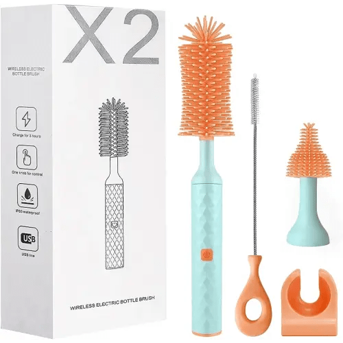 Electric Bottle Cleaning Brush, Baby Bottle Brush Cleaner Water Bottle Cleaning Kit, Nipple Brush Pacifier Cleaner Straw Cleaner Brush for Newborns,4 Packs Set