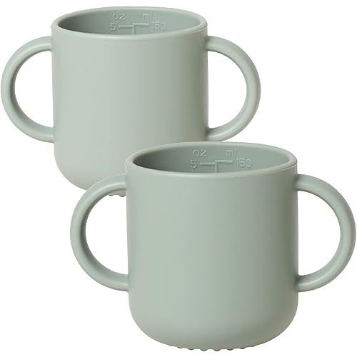 ROCCED Silicone Training Cup for Infants 2 Handles, Toddler Learning Cup Baby Drinking Open Cups Easy Grip Handles Toddler Cup for 6 Months+ 150ml/5oz-Sage