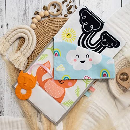Beautiful Tummy Time Book with Large Baby Safe Mirror - Fun High Contrast Montessori Toy w/ Mirror, Soft Crinkle Paper and Silicone Teether - The Perfect Toy For Safe Early Newborn/Infant Development