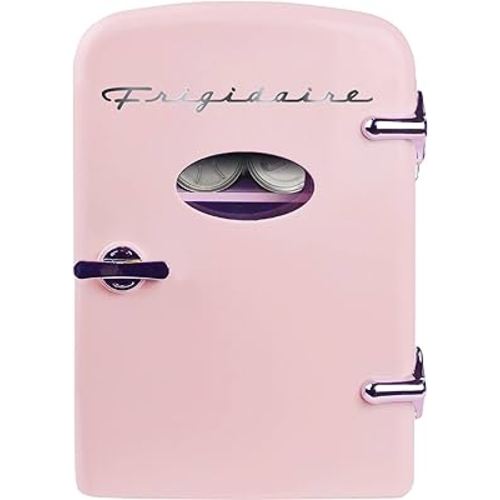 Frigidaire Pink Mini Personal Fridge Cooler, 4 litres Capacity Chills Six 12oz Cans, 100% Freon-Free & Eco Friendly, Includes Plugs for AC outlet and 12V DC, Portable, Skincare, Beverage Cooler