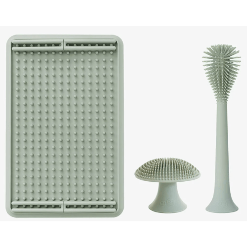 Cleaning Bundle by ezpz | Silicone Sponge, Bottle Brush & Drying Rack - (Color: Sage)