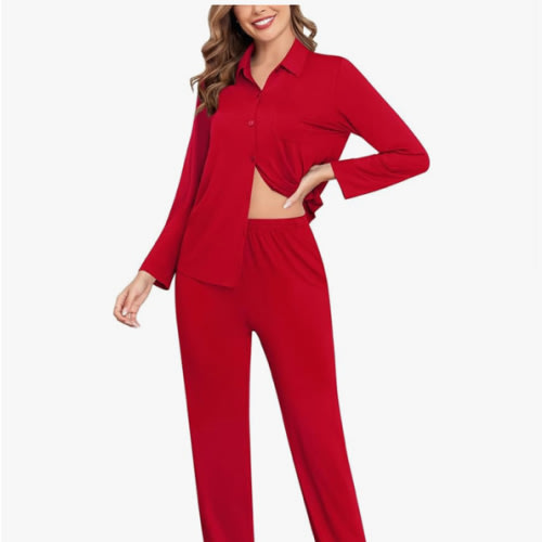SWOMOG Womens Pajamas Set Long Sleeve Sleepwear Button Down Nightwear Soft Cotton Pj Lounge Sets