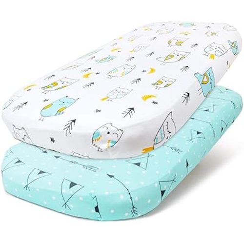 Stretchy Bassinet Sheet Set BROLEX 2 Pack Snug Fitted Cradle Fitted Sheets for Bassinet Pads/Mattress, for Boys Girls,Unisex,Ultra Soft Breathable,Arrow Owl