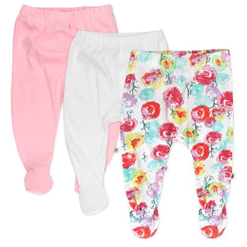 HonestBaby 3-Pack Footed Pants Roomy Fit Pull on Bottoms 100% Organic Cotton for Infant Baby Boys, Girls, Unisex