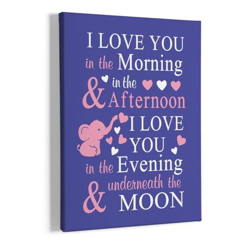 HIWX Baby Elephant Nursery Decor - I Love You In The Morning Sign Framed Canvas Painting Wall Art Decor For Room Bedroom 11x14 (Deep Purple)