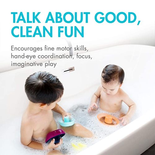 Boon Fleet Toy Boat Baby Bath Toys - Stacking Boat Toy Set for Bath Time Fun - Toddler and Baby Stacking Bathtub Toys With Drain Holes - 5 Count - Ages 10 Months and Up - Navy Multicolor - 5 Count (Pack of 1)