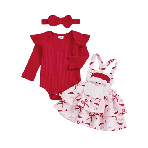 Thorn Tree Baby Girl Halloween Outfit Long Sleeve Onesie Romper+Suspender Dress+Headband Newborn Ghost Santa Claus Outfits