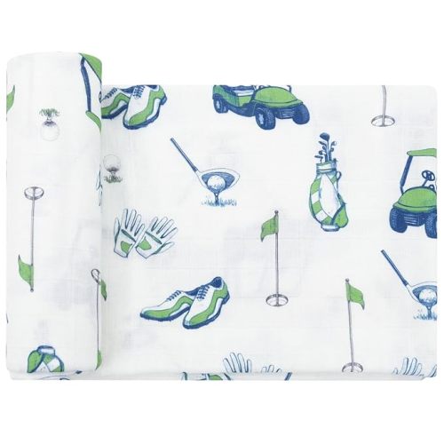 LifeTree Baby Swaddle Blankets, Boys Girls Muslin Swaddling Wrap Receiving Blanket for Newborn, 70% Viscose from Bamboo and 30% Cotton, Large 47" x 47", Golf Pattern Blanket