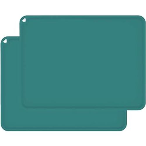 Kids Silicone Placemats, Baby Placemats for Kids Toddler Children Reusable Non-Slip Table Mats Baby Food Mats for Restaurant, 2 Pack Teal