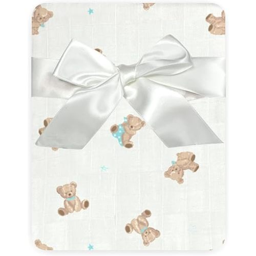 American Baby Company 100% Cotton Muslin Swaddle Blanket, Soft, Breathable & Lightweight, Teddy Bear, 47" x 47" Perfect for Swaddling, Travel and Gifting