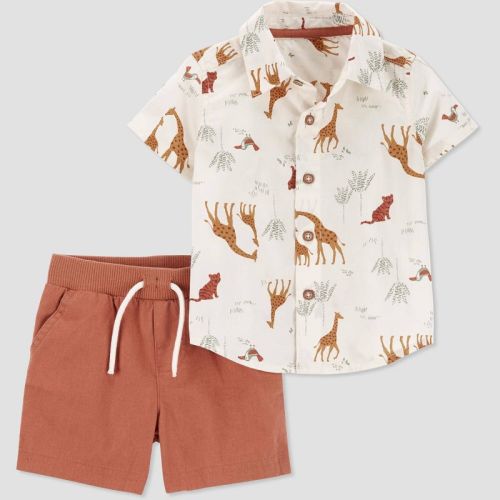 Carter's Just One You®️ Baby Boys' 2pc Safari Clay Top And Bottom Set - Dark Red/ivory