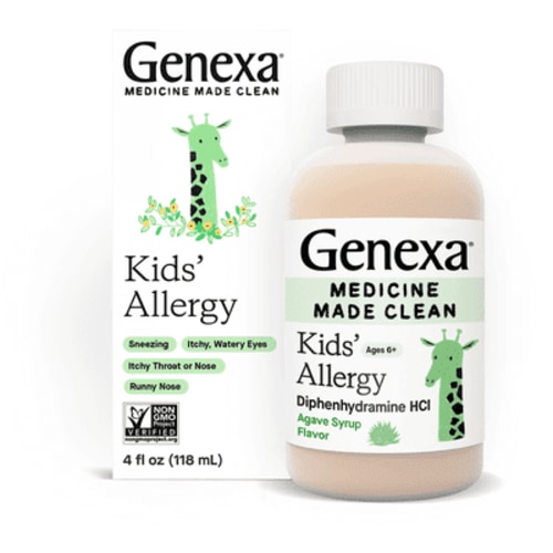Genexa Kids’ Clean Allergy Antihistamine Medicine, Dye Free, Organic Agave Flavor, 4 fl oz