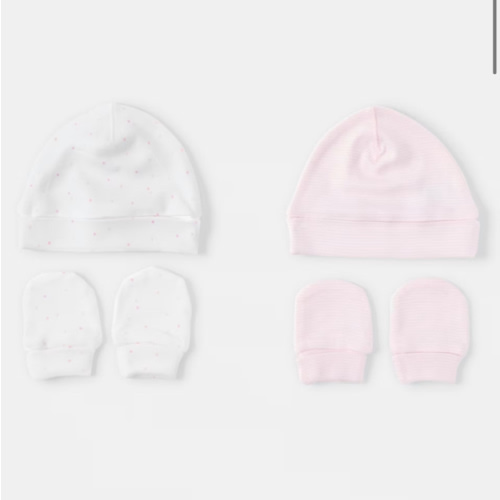 2 Pack Newborn Hat and Mittens Set
